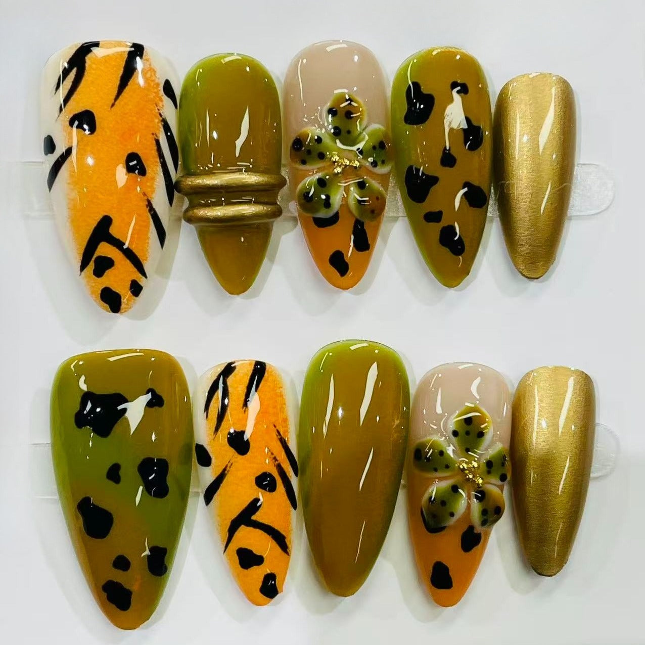Autumn Leopard 3D Flower Press On Nails
