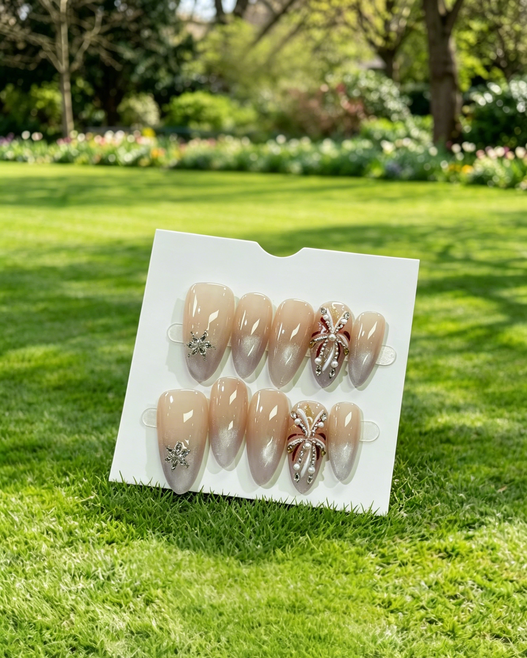 Retro Marble Pearl Short Press On Nails