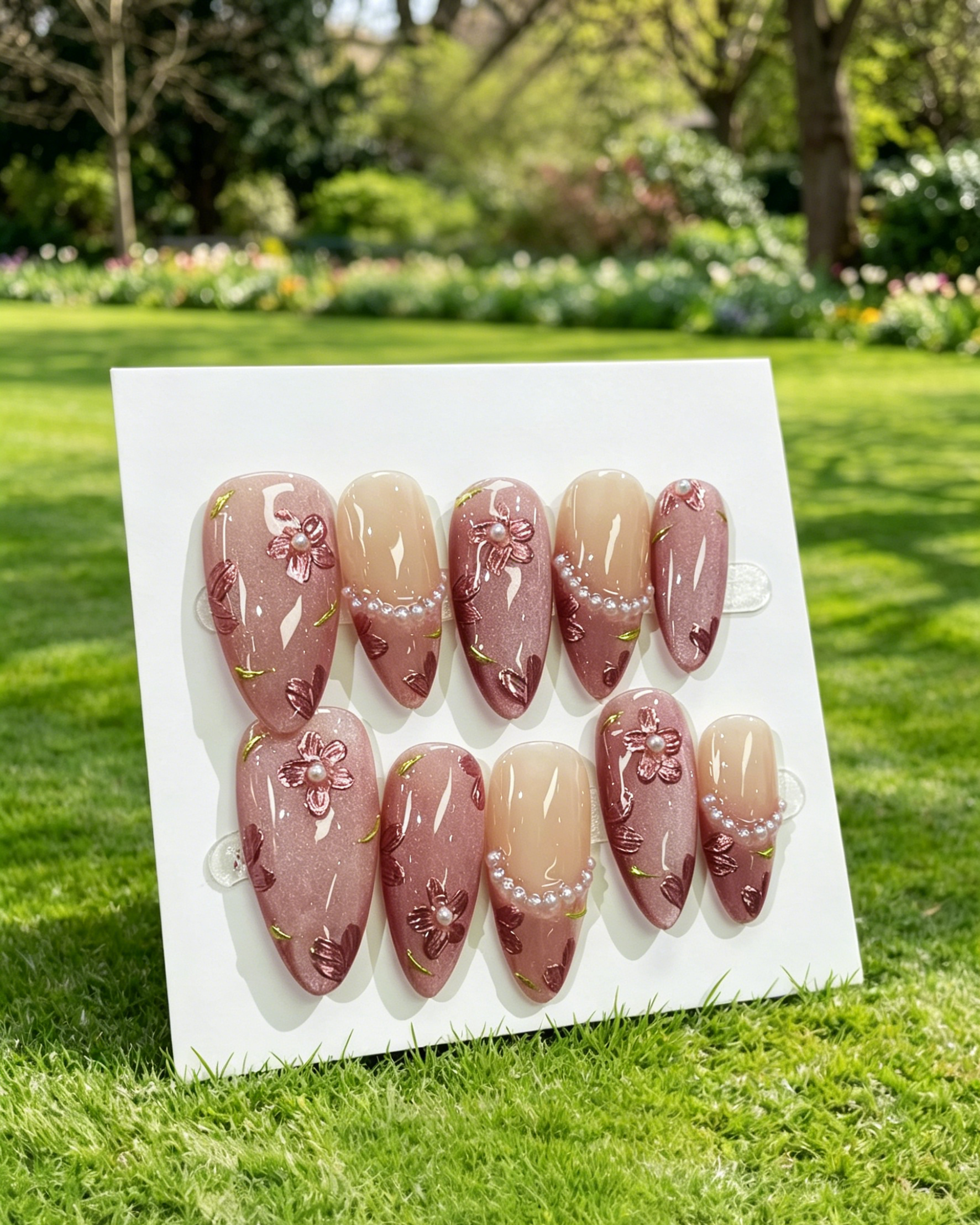 Pink 3D Flower Reusable Press On Nails
