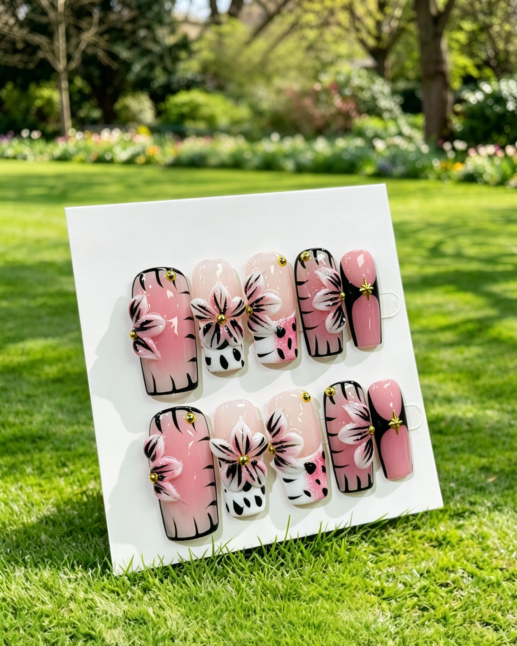 3D Floral Handmade Press On Nails