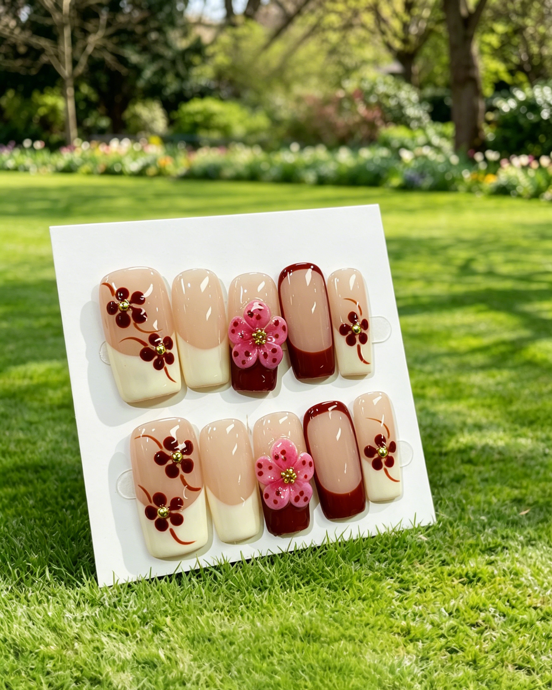 3D Floral Handmade Press On Nails