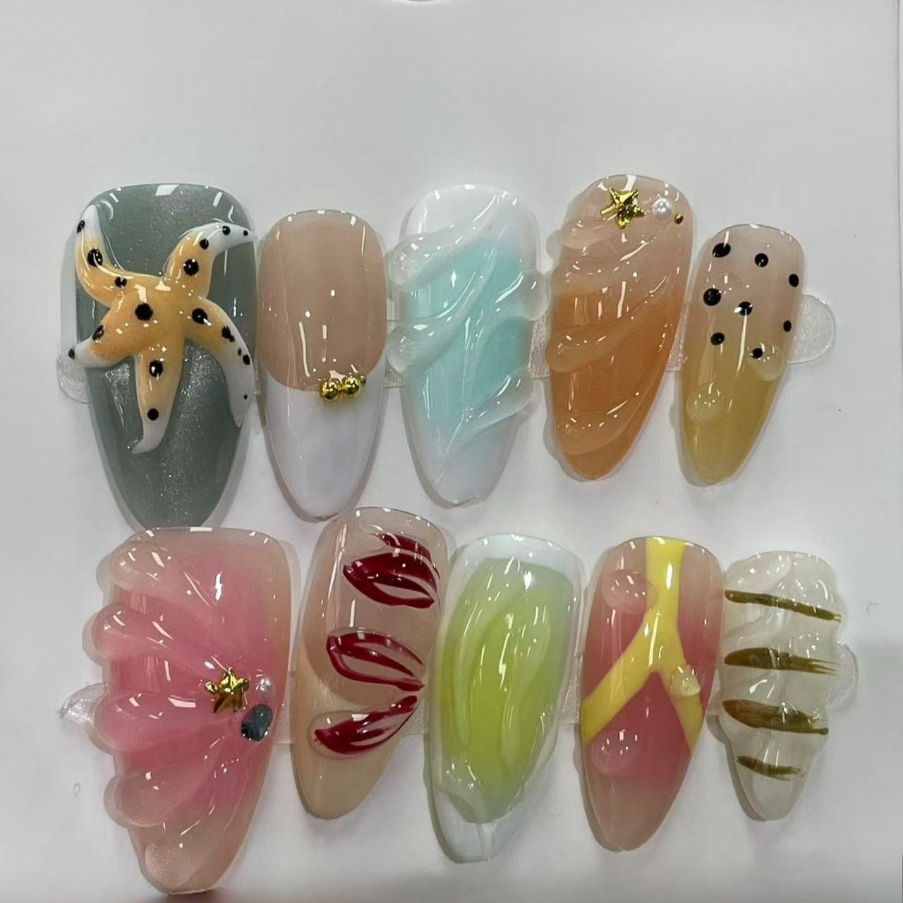 Orange Yellow Floral Fake Press On Nails