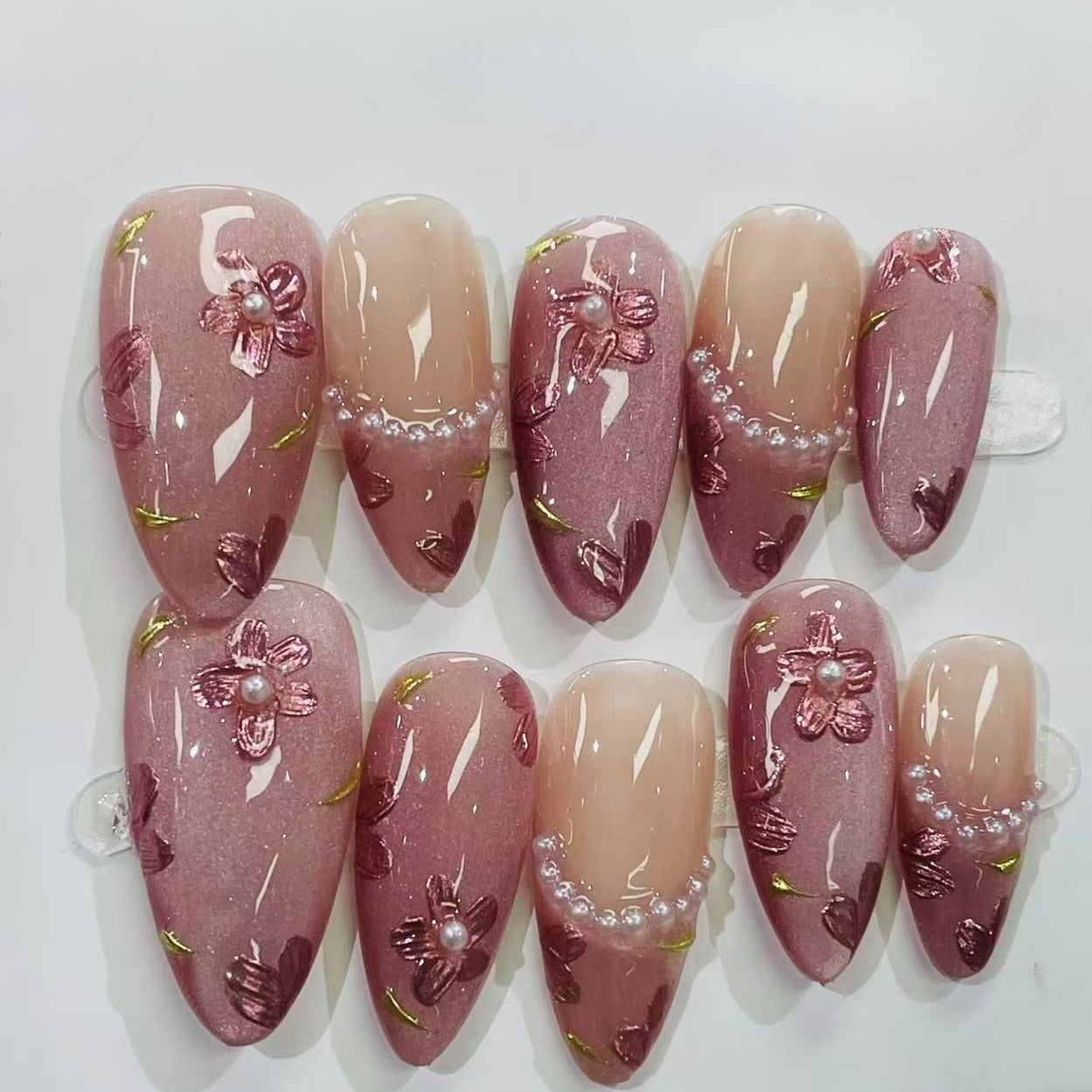 Pink 3D Flower Reusable Press On Nails