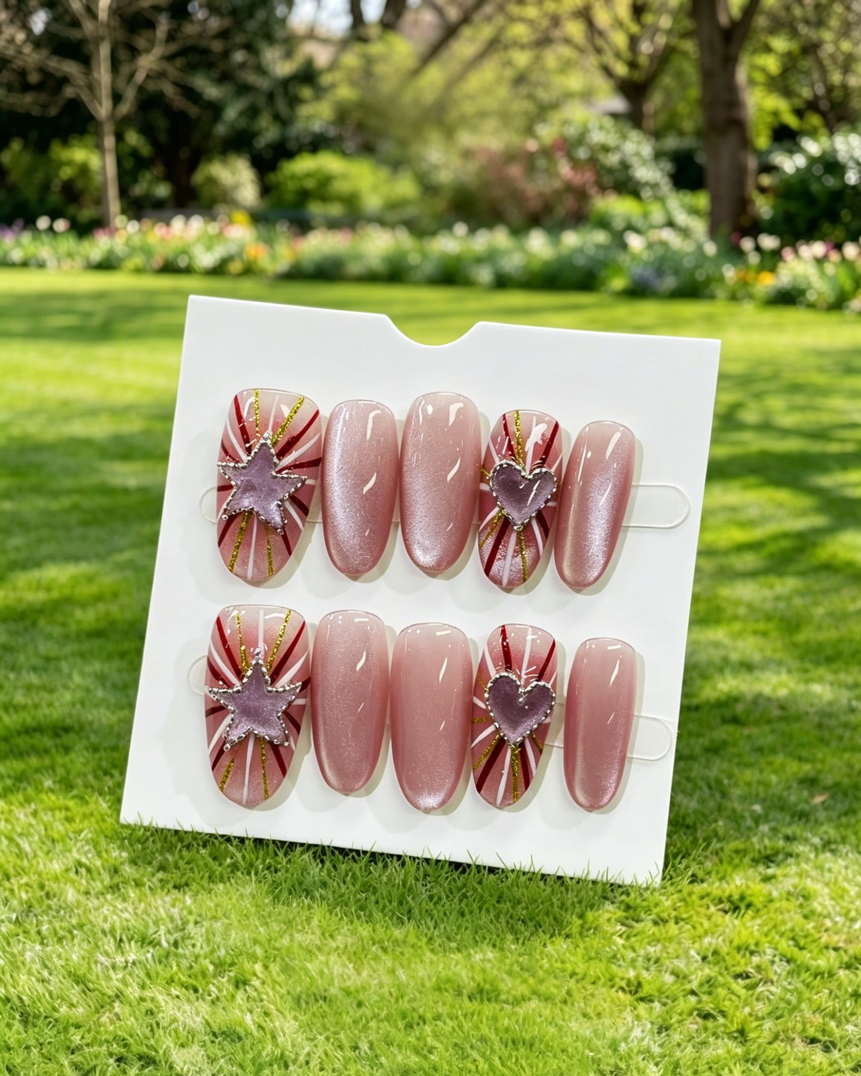 Golden 3D Flower Rhinestone Press On Nails