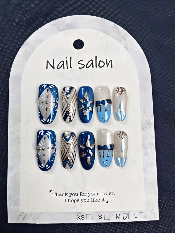 Floral Pearl Almond Fake Nails