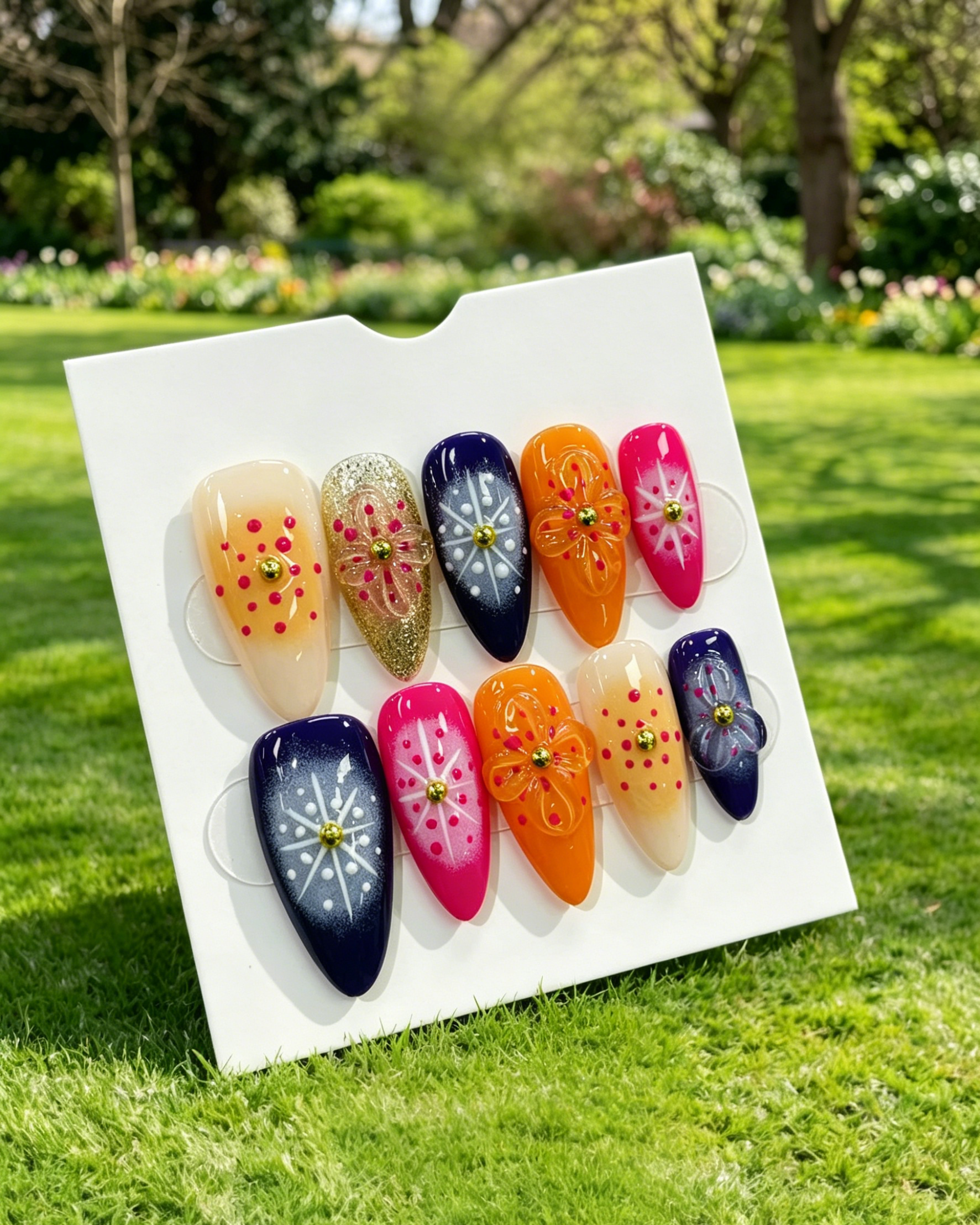 Purple Gold Almond Press On False Nails
