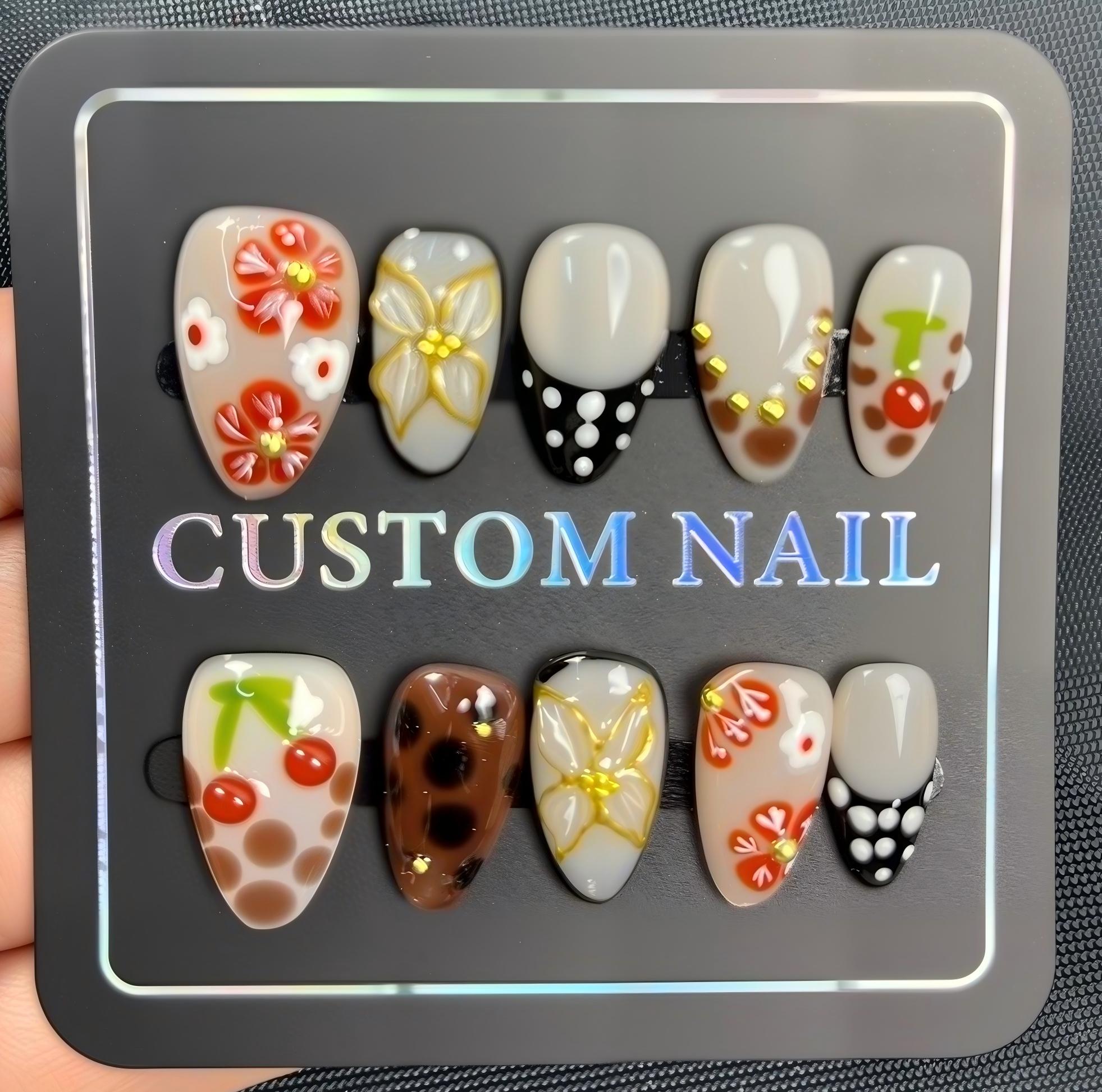 3D Floral Handmade Press On Nails