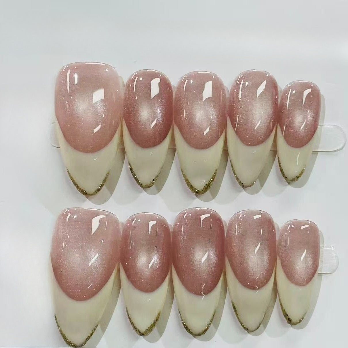 French Pink Cat Eye Almond Press On Nails