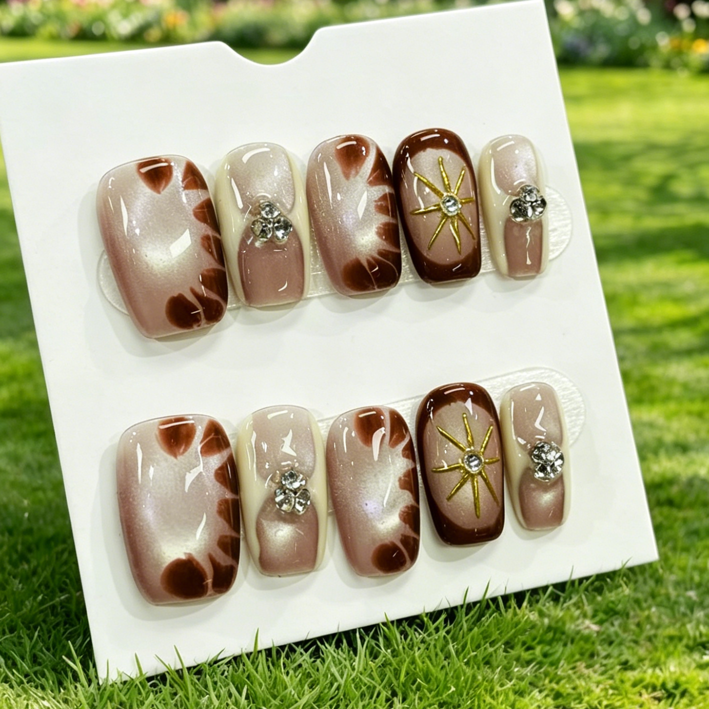 Pink Gold Almond Press On Nails