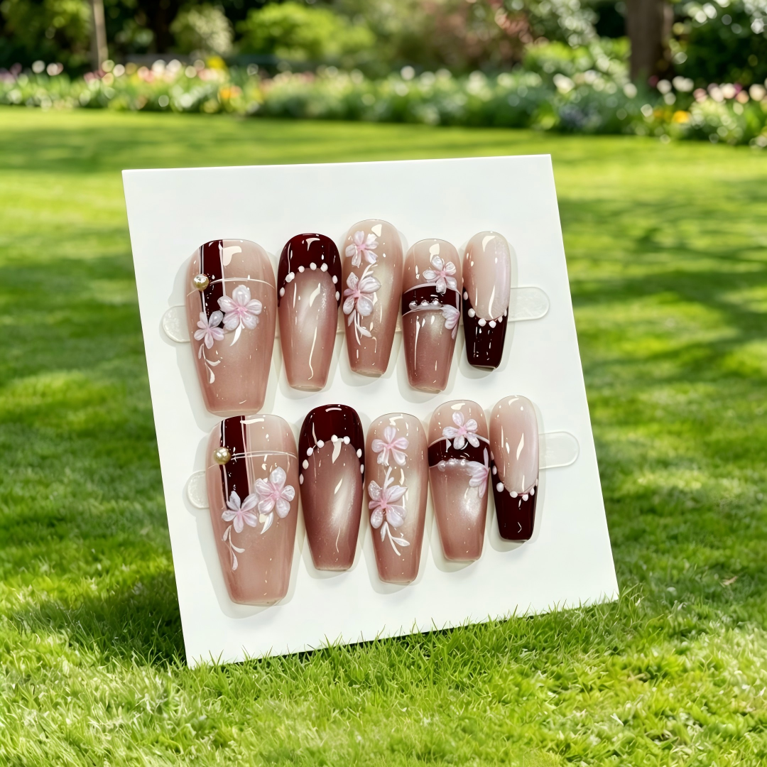 Pink Gold Almond Press On Nails
