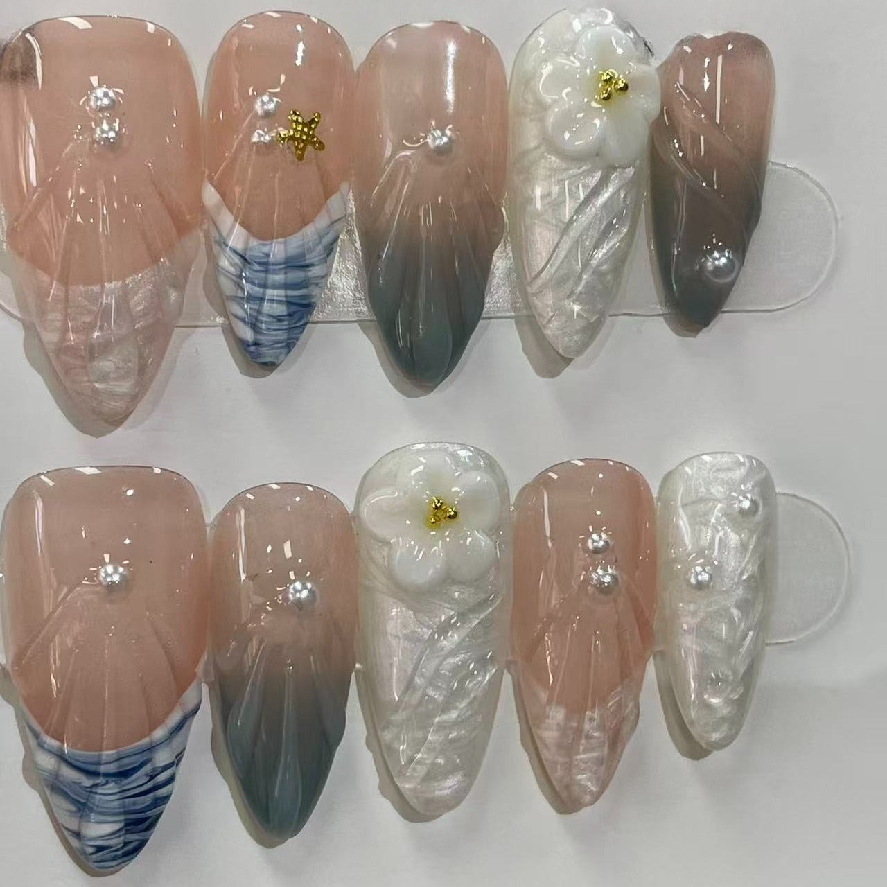 Dark Green 3D Bunny Long Fake Nails