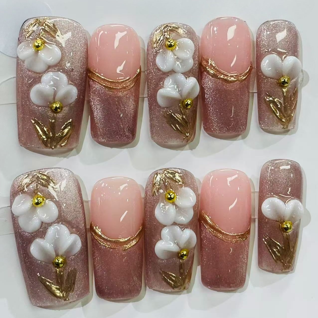 Handmade 3D Flower Pink Press-on Nails