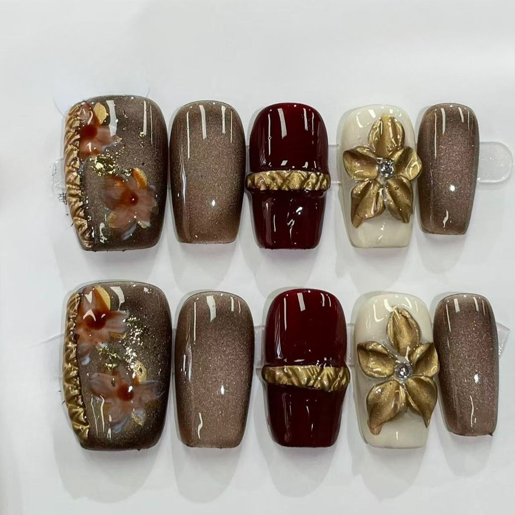 Handmade Mint Floral Press On Fake Nails