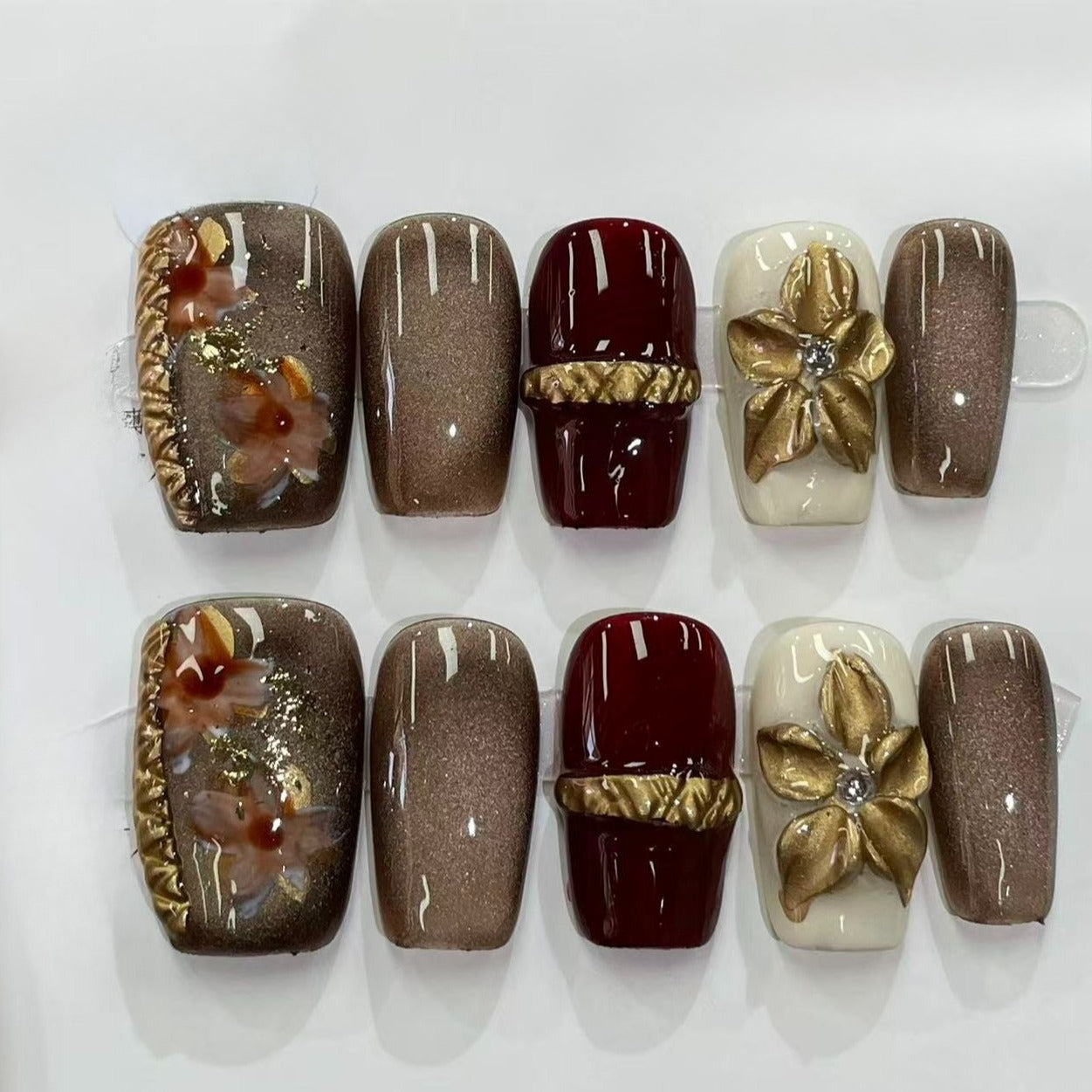 Handmade Mint Floral Press On Fake Nails