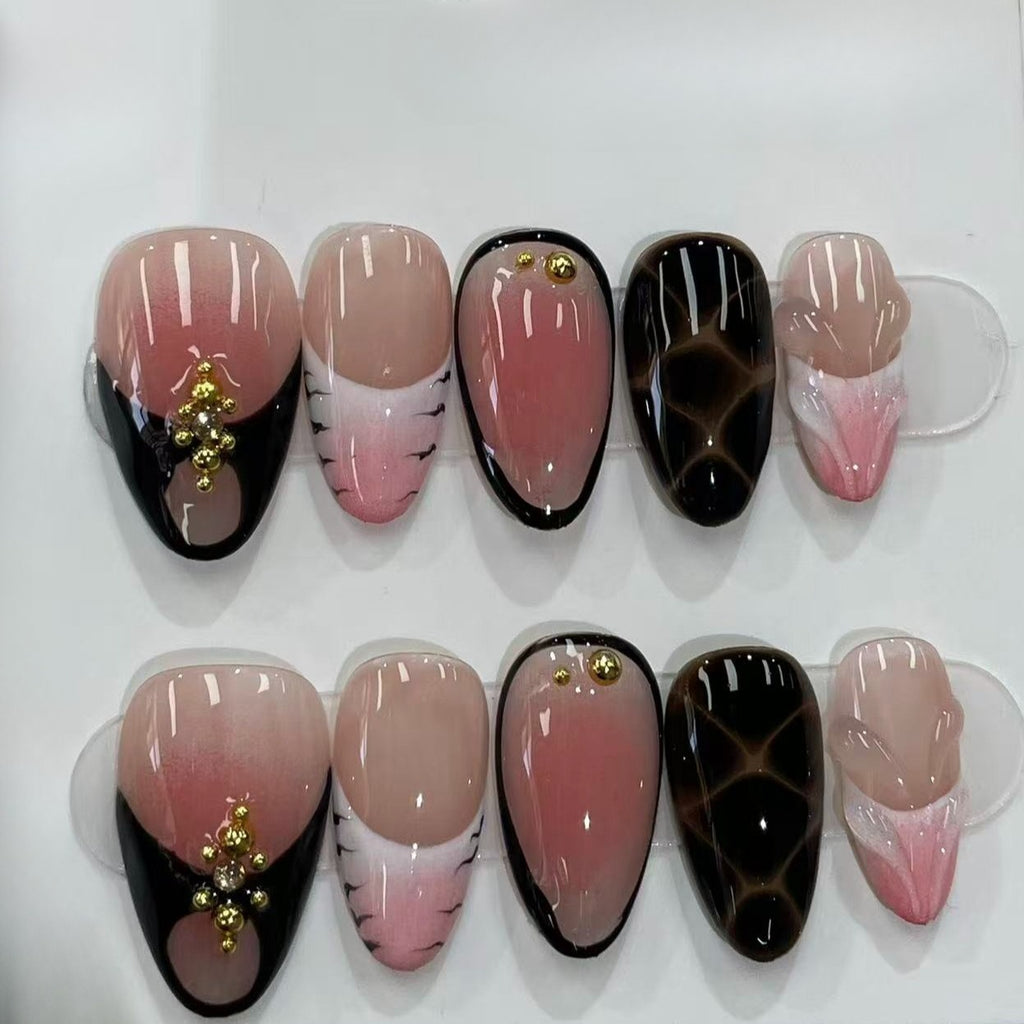 Handmade Mint Floral Press On Fake Nails