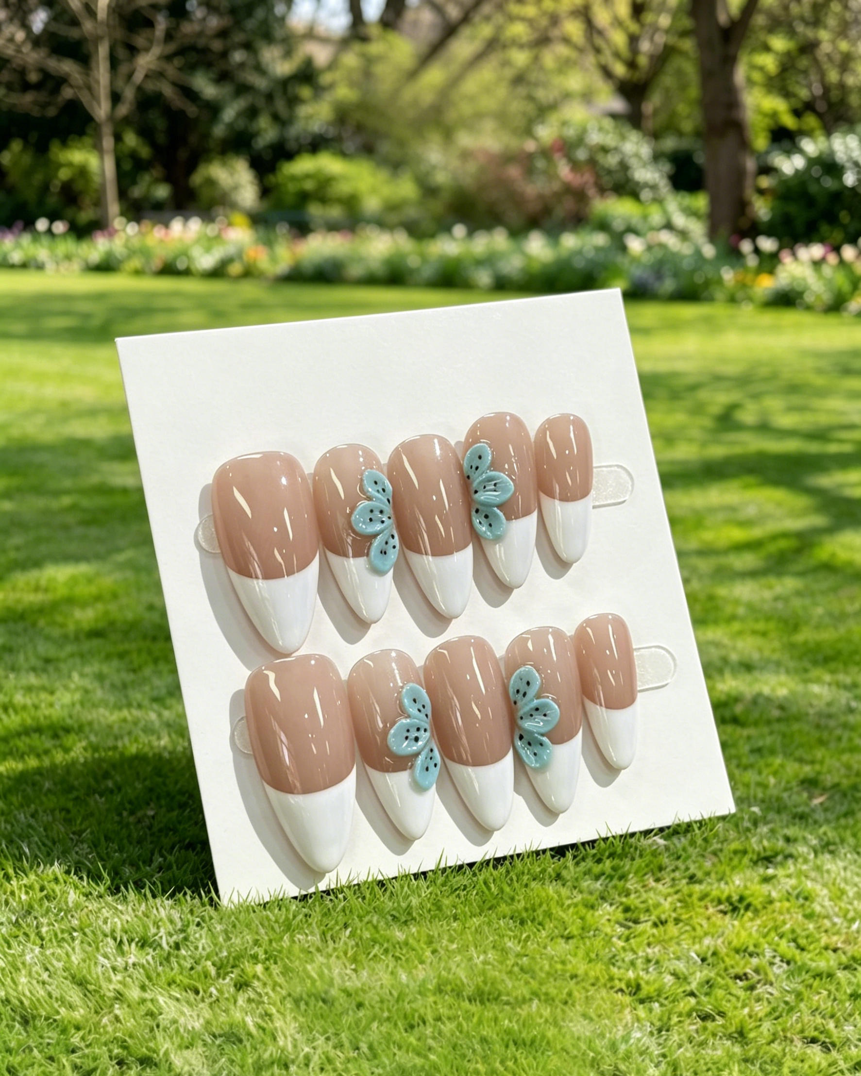 Dark Green 3D Bunny Long Fake Nails