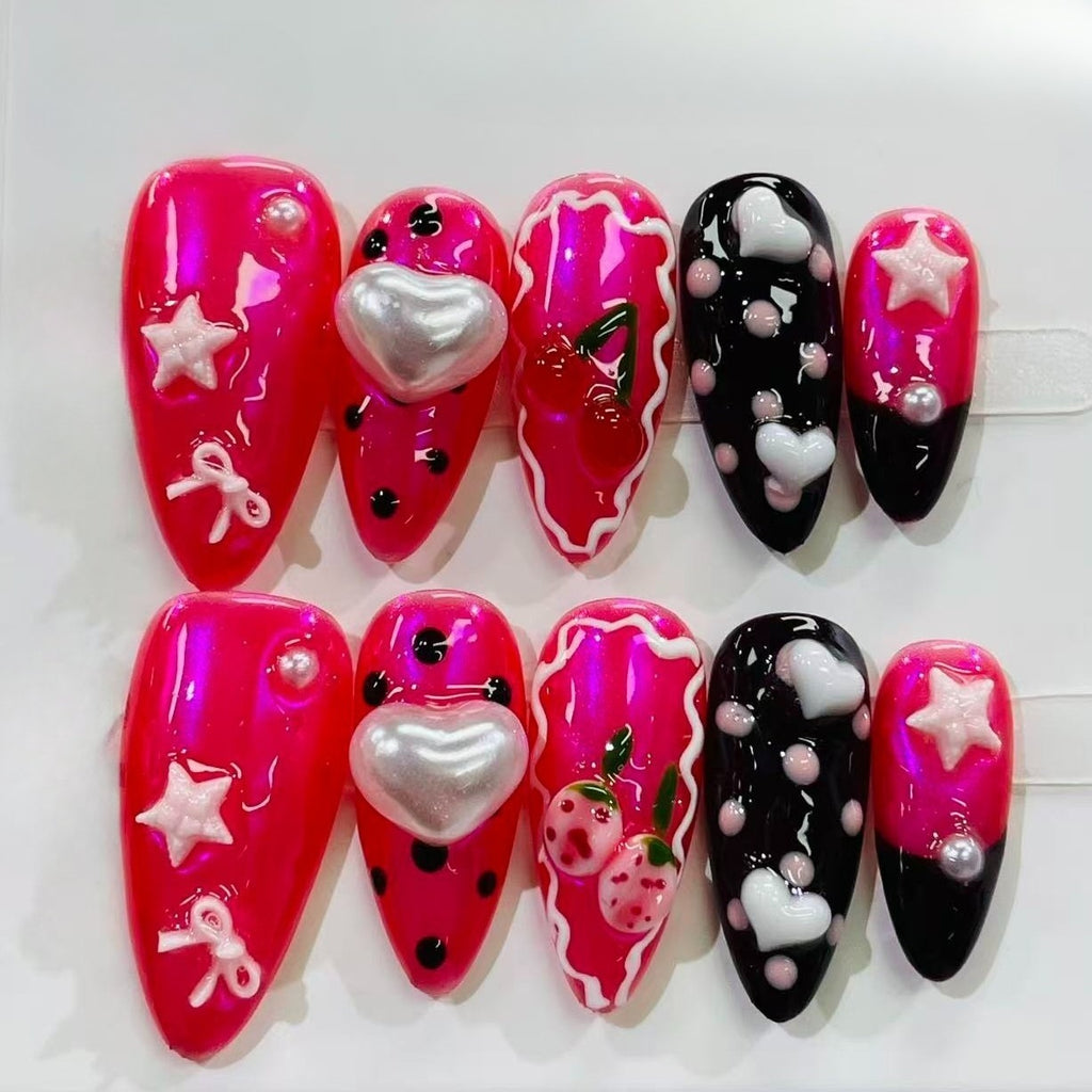 French Pink Cat Eye Almond Press On Nails