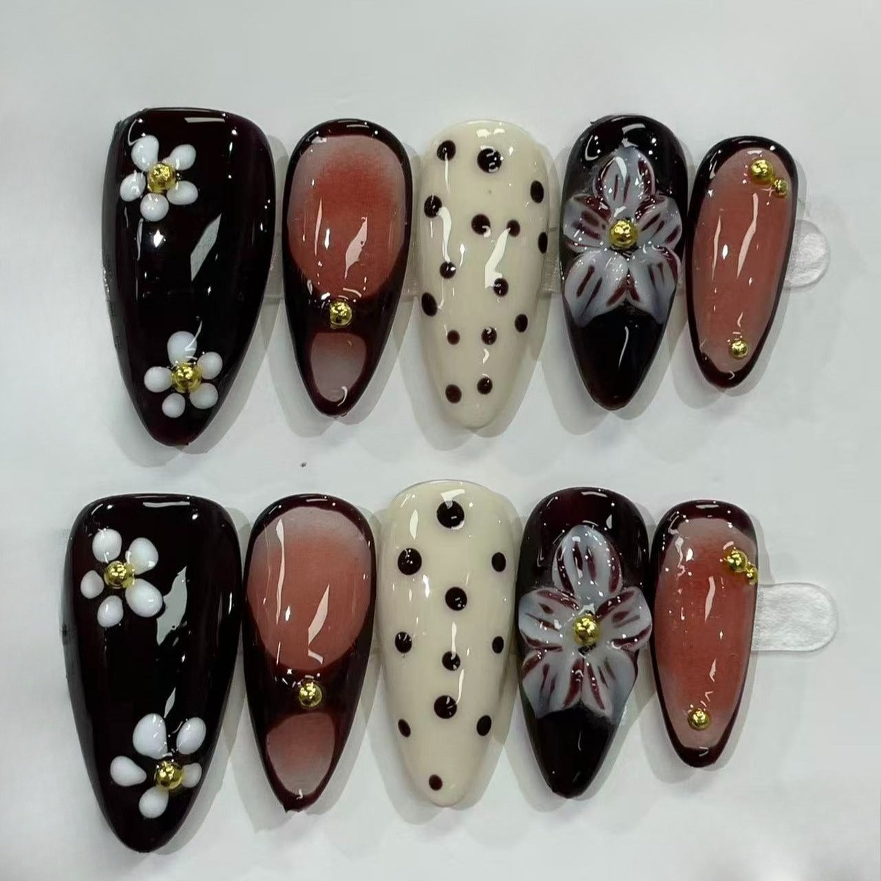 Handmade Press On Nails Tiger Lily Flower Design
