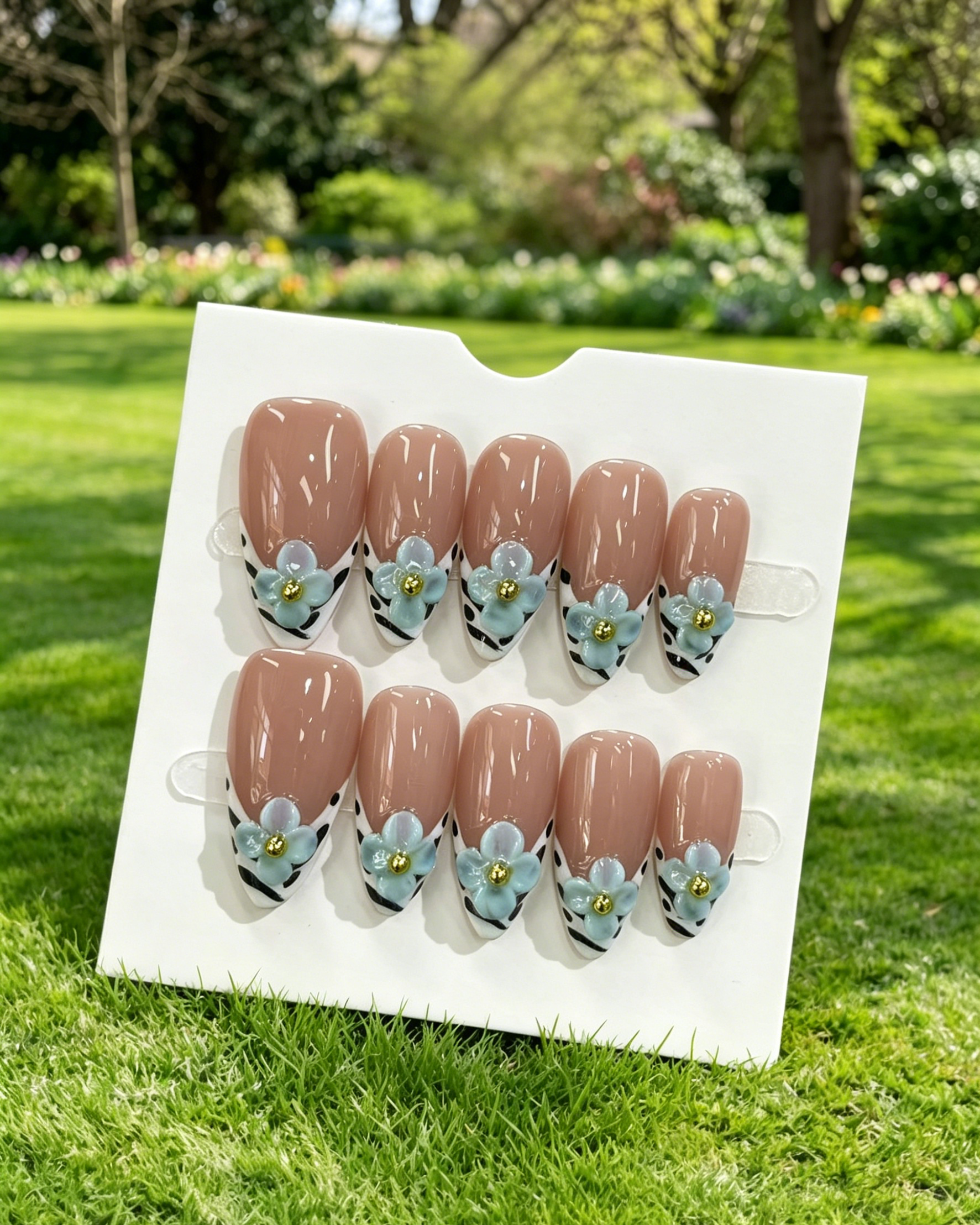 Dark Green 3D Bunny Long Fake Nails