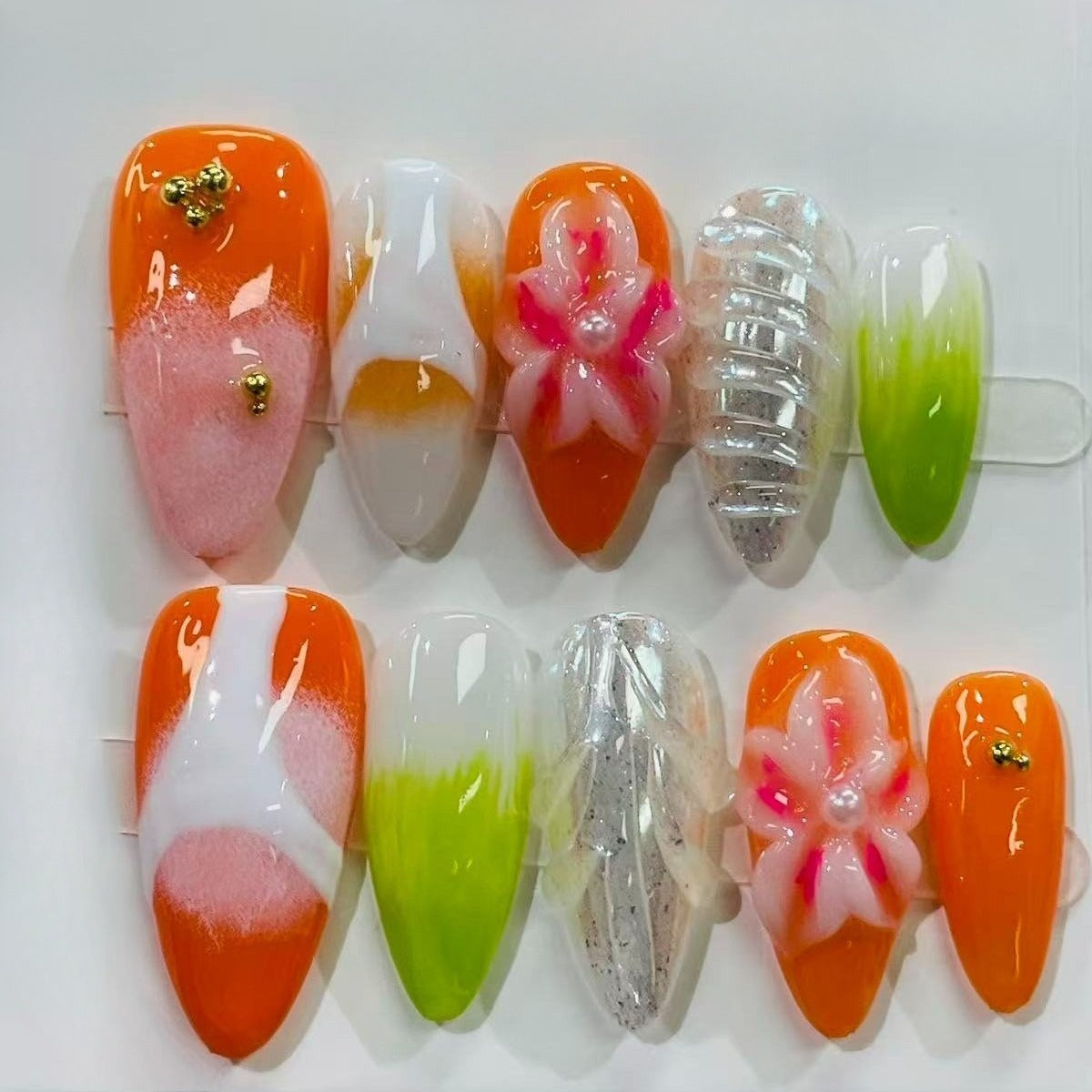French Pink Cat Eye Almond Press On Nails