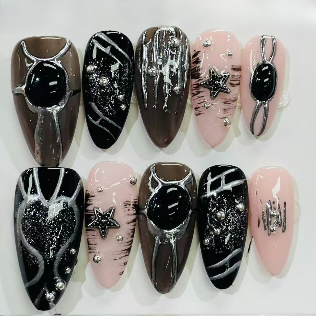 Glitter Black Leopard Press On Nails