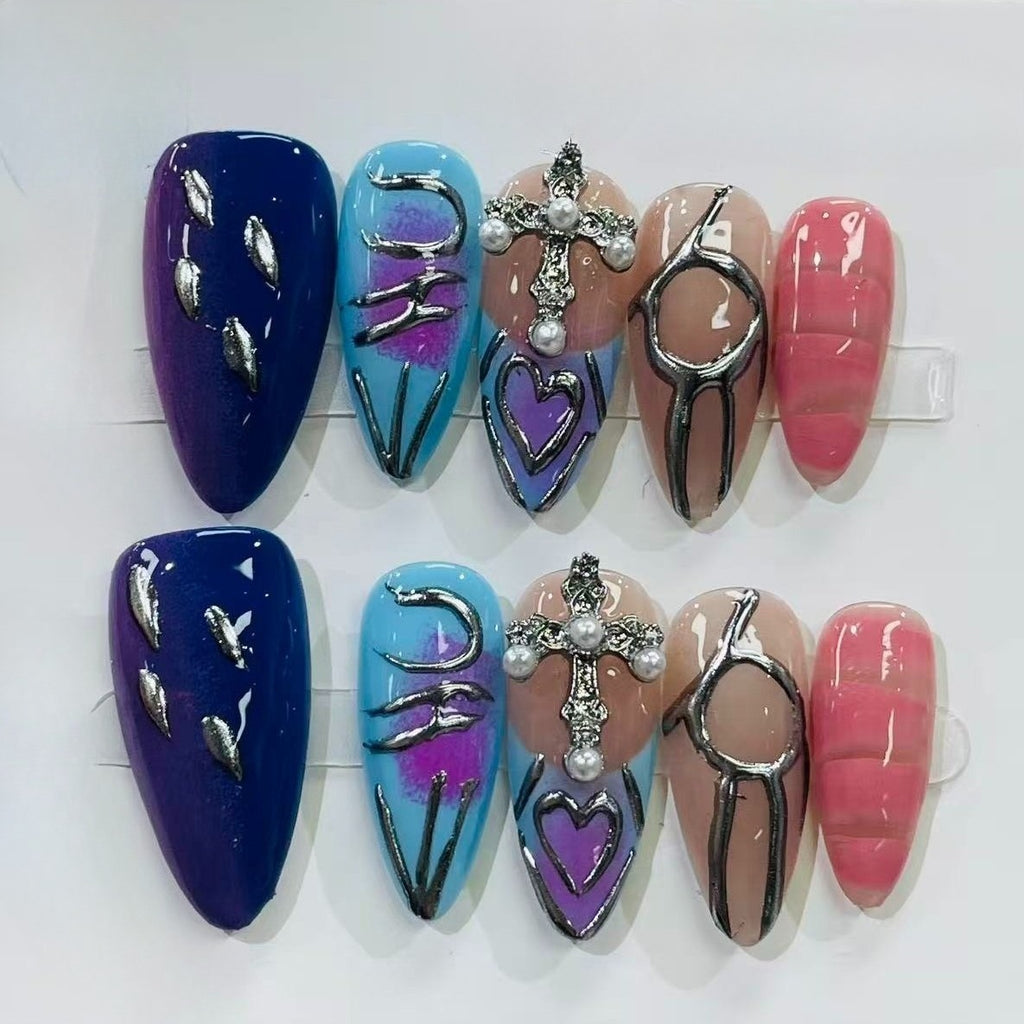 French Pink Cat Eye Almond Press On Nails