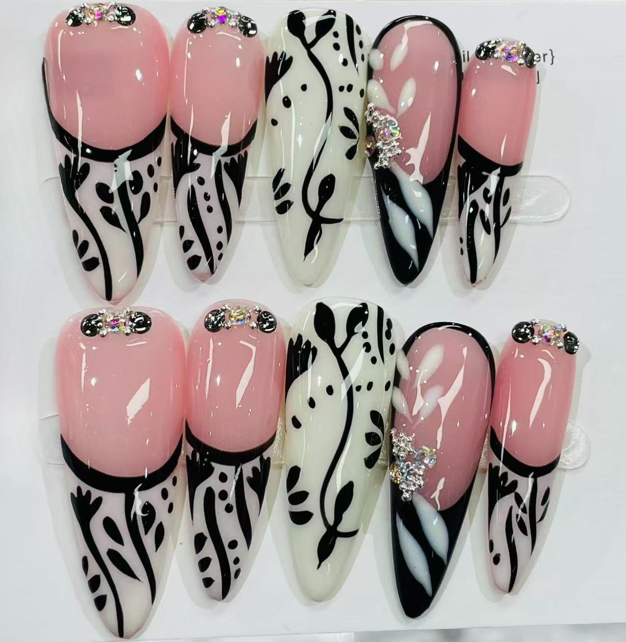 Press On Nails Pink Chrome Flower