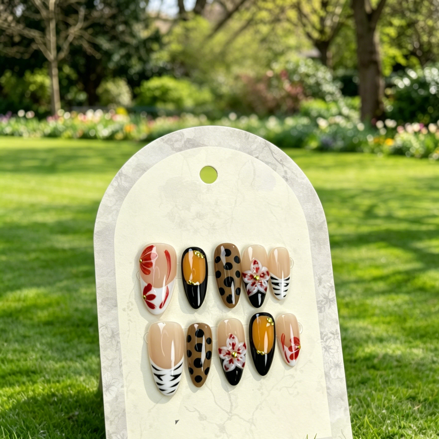 Vintage Floral Handmade Almond Press On Nails