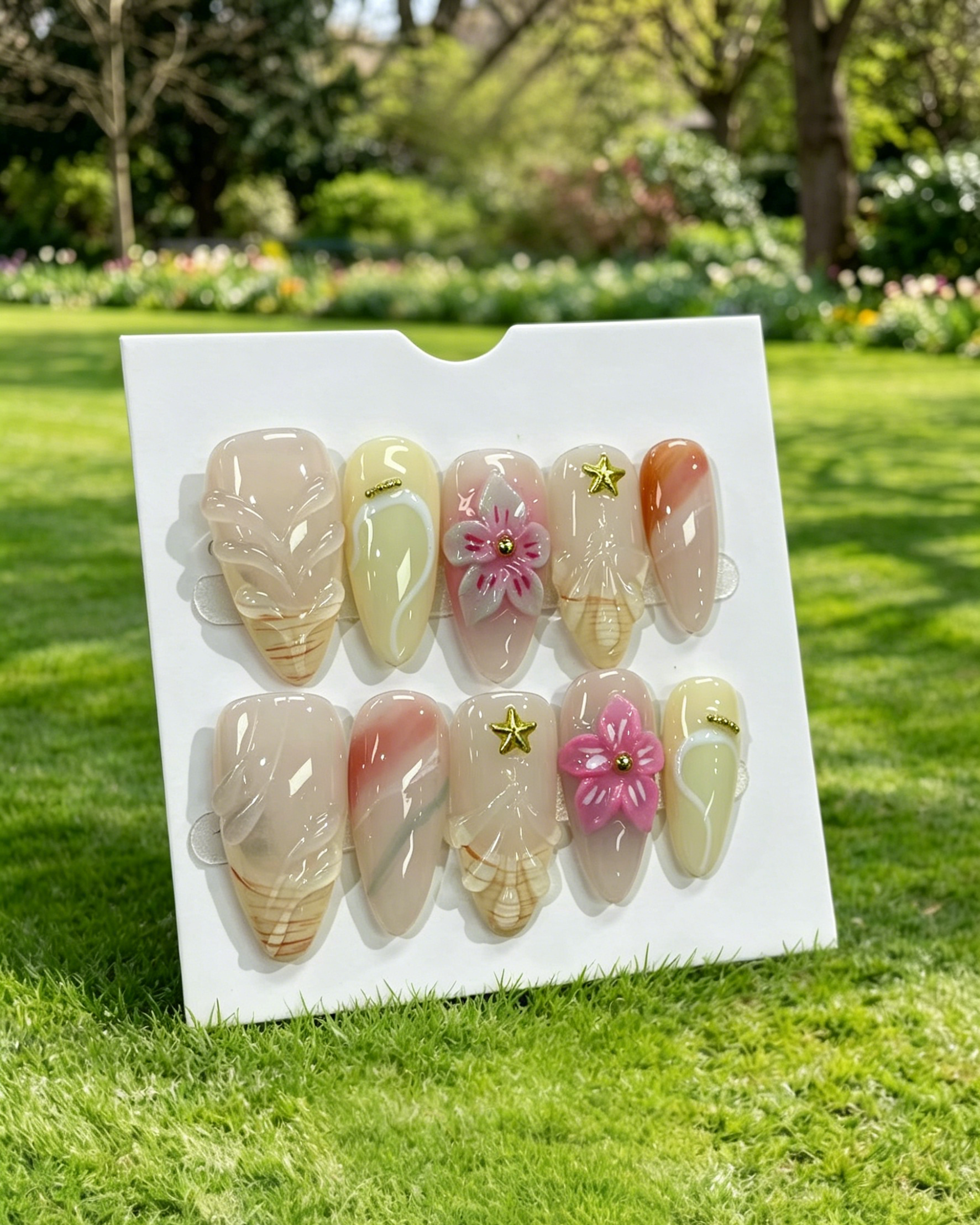 Handmade Floral Glitter Press On False Nails