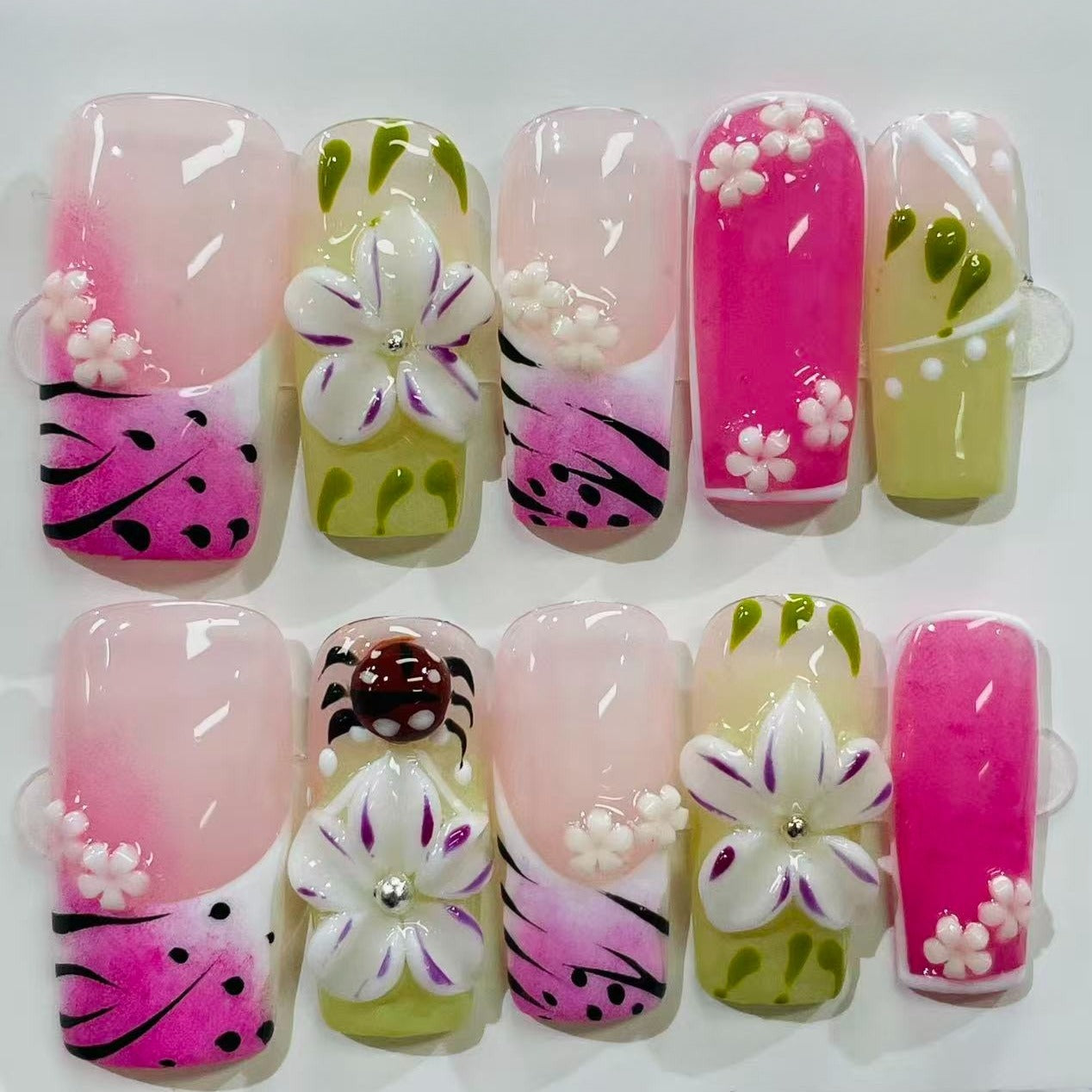 3D Floral Handmade Press On Nails