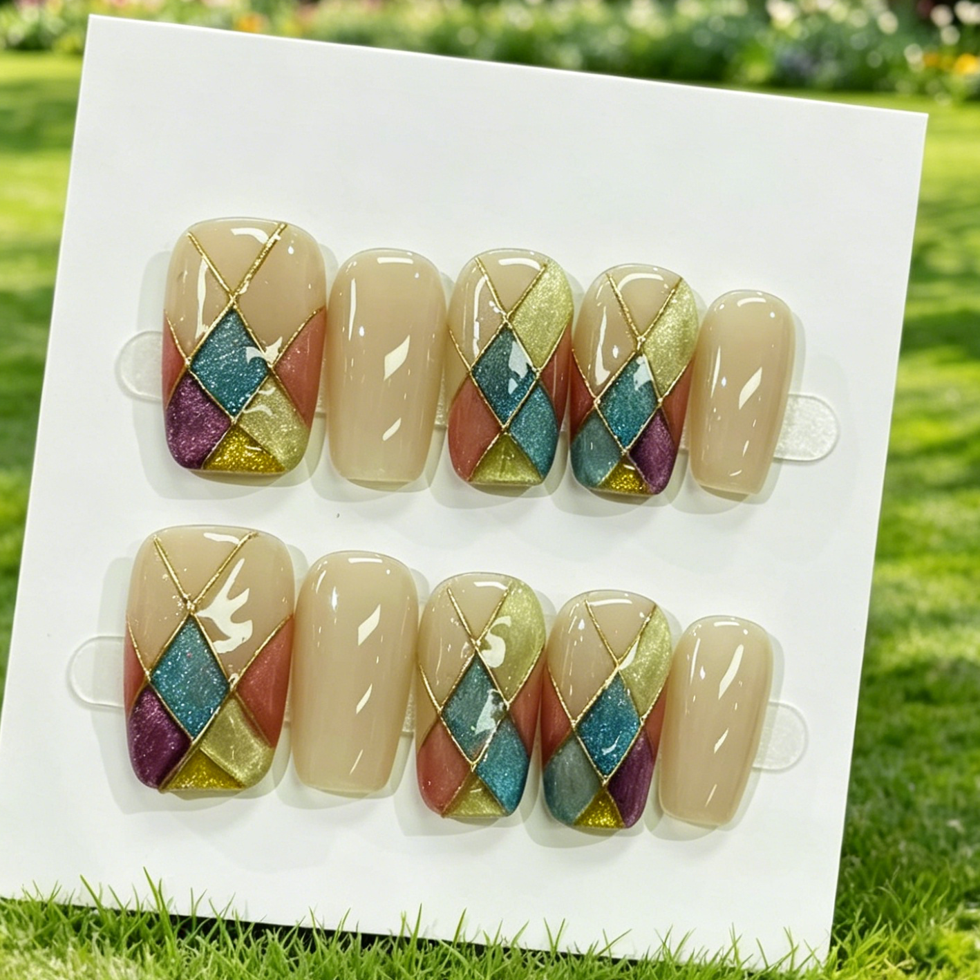 Pink Gold Almond Press On Nails