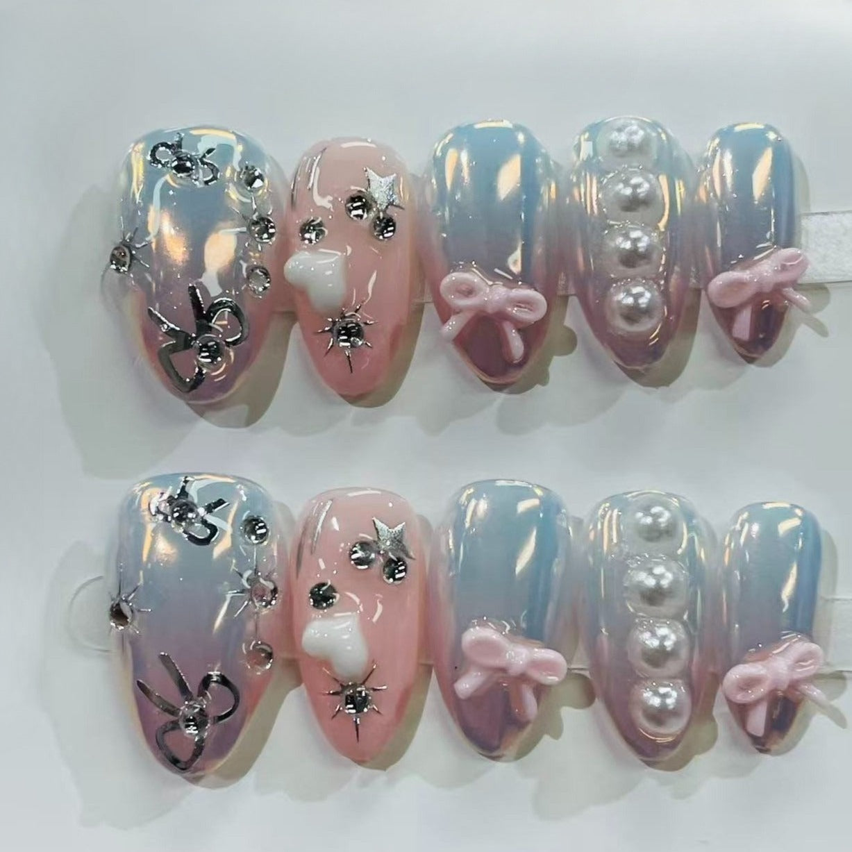 Purple Gold Almond Press On False Nails