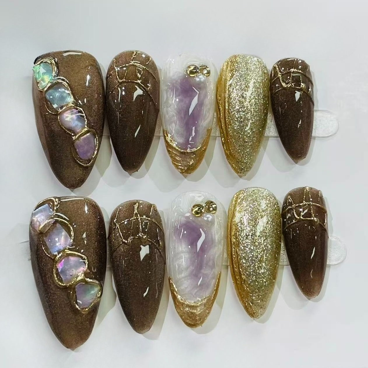 French Pink Cat Eye Almond Press On Nails