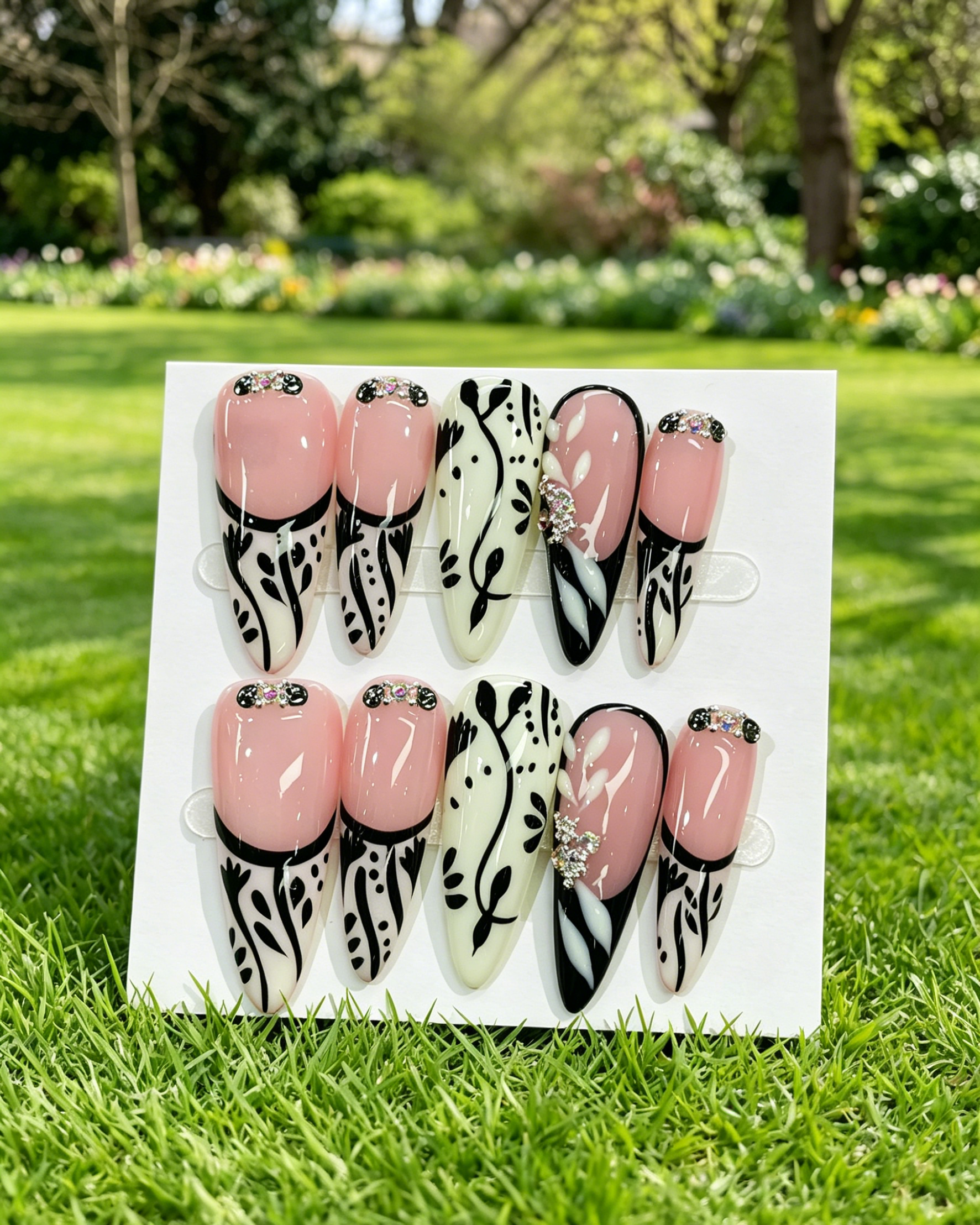 Press On Nails Pink Chrome Flower