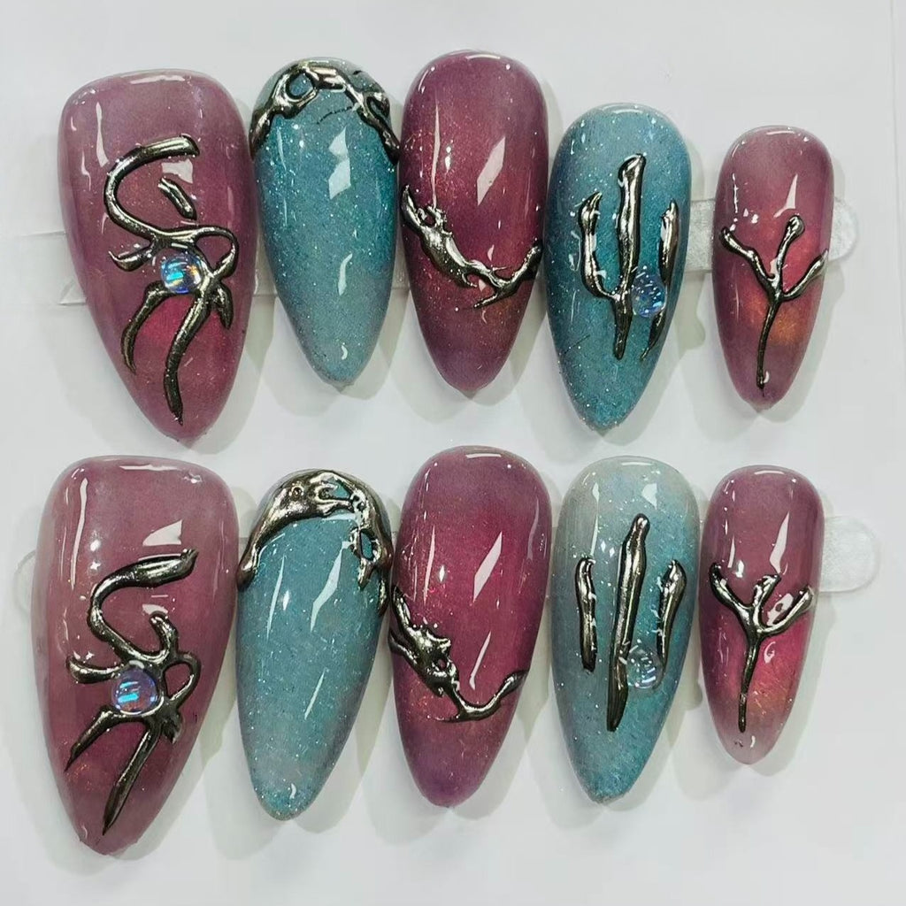 Press On Nails Pink Chrome Flower