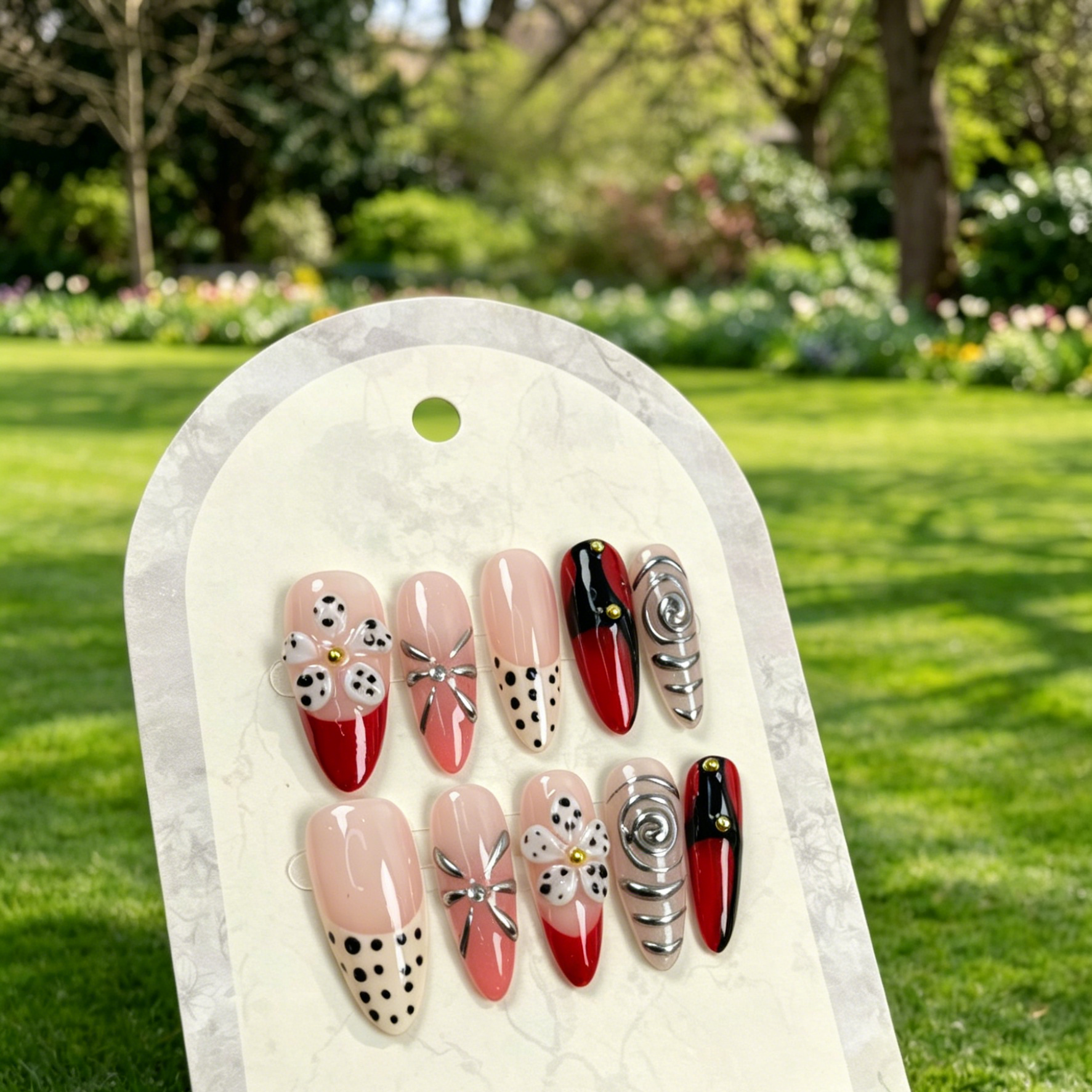 Vintage Floral Handmade Almond Press On Nails