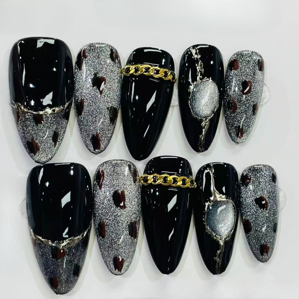 Glitter Black Leopard Press On Nails