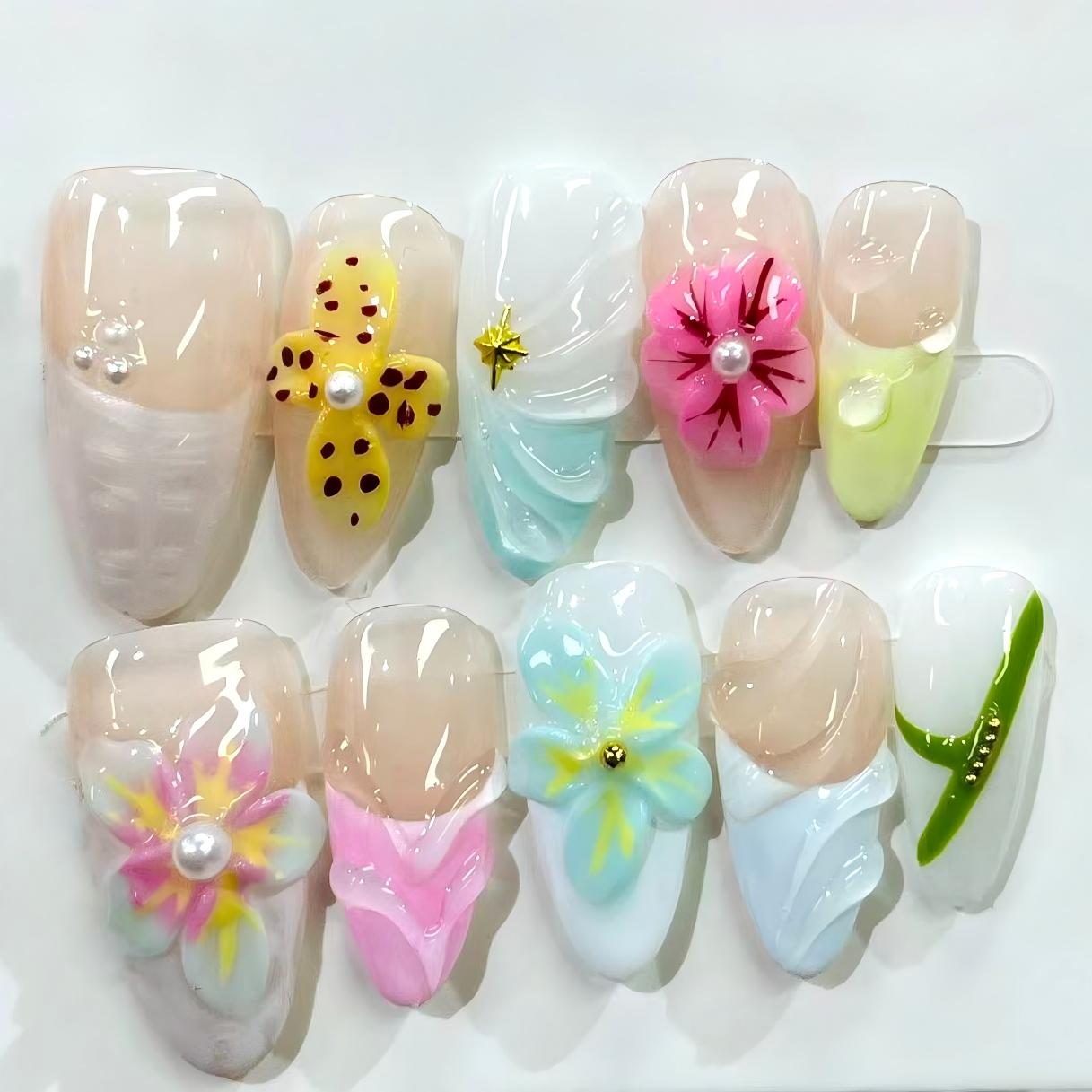 3D Floral Handmade Press On Nails