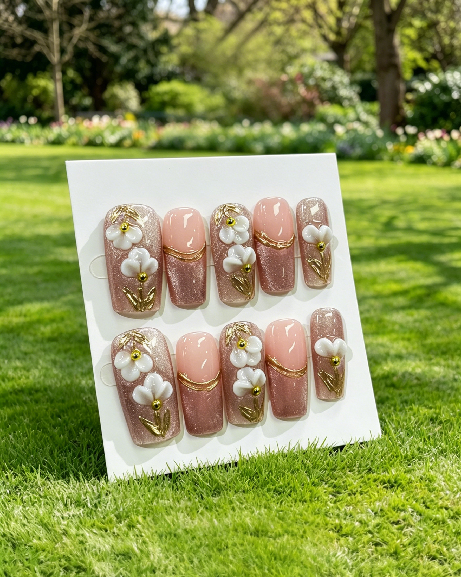 Handmade 3D Flower Pink Press-on Nails