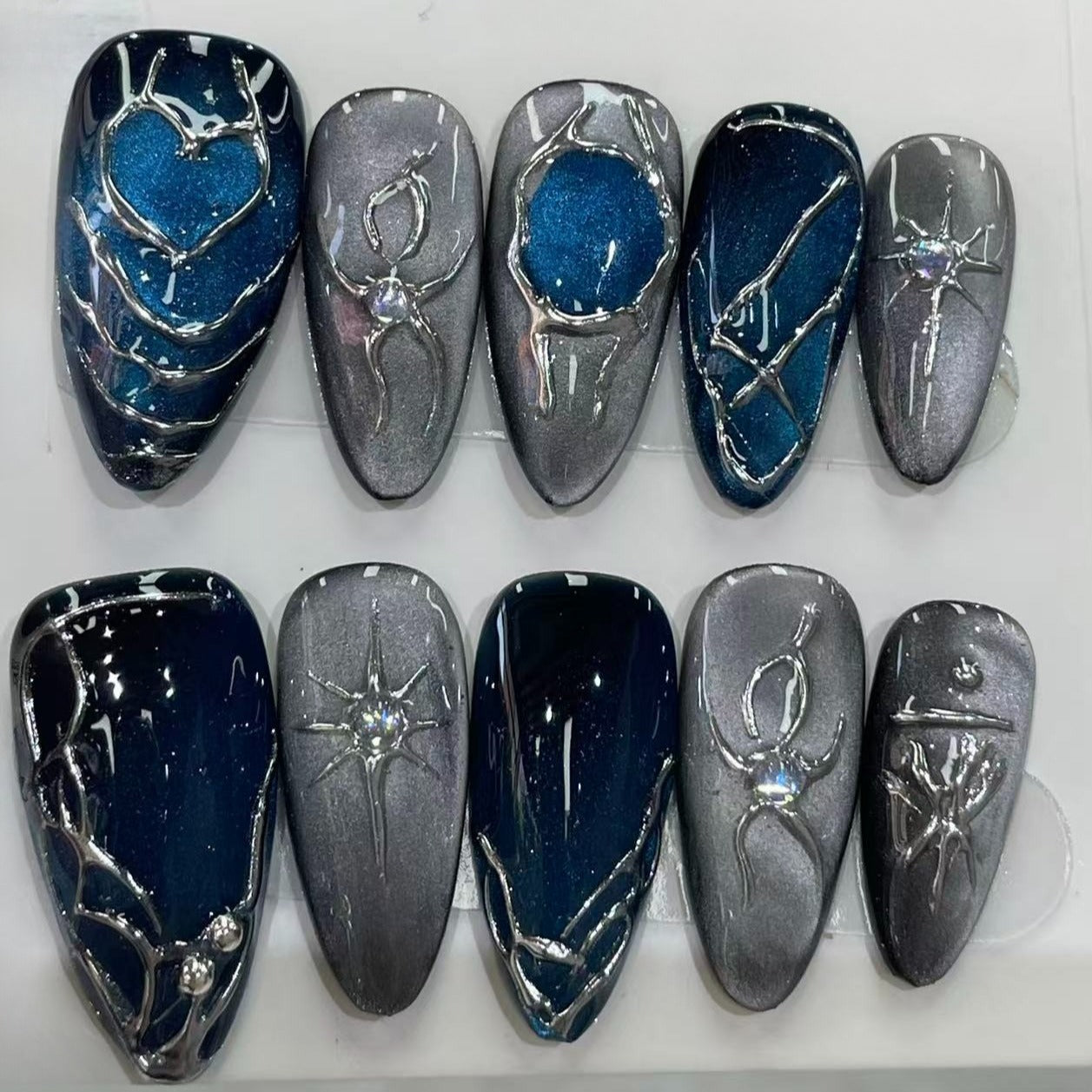 Silver Blue Gradient Nails