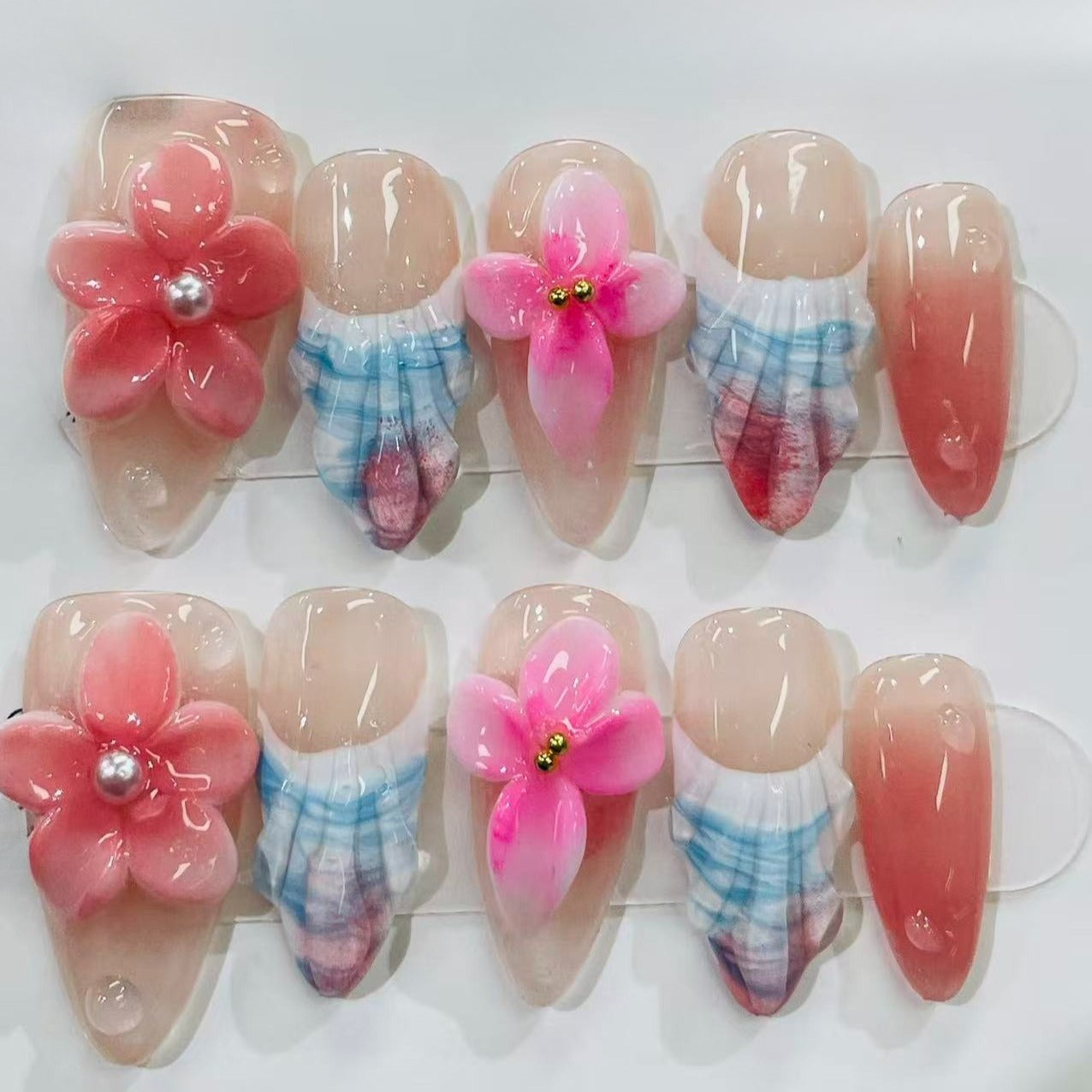 Ocean Press on Nails Starfish 3D Fake Nails