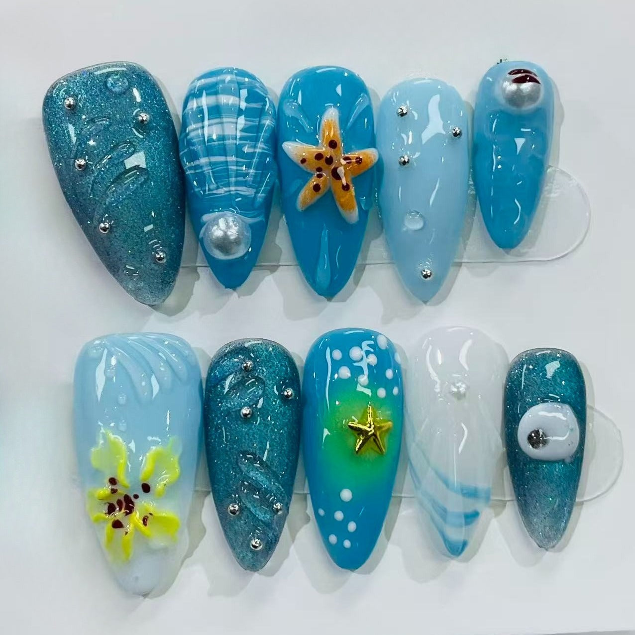 Ocean Press on Nails Starfish 3D Fake Nails