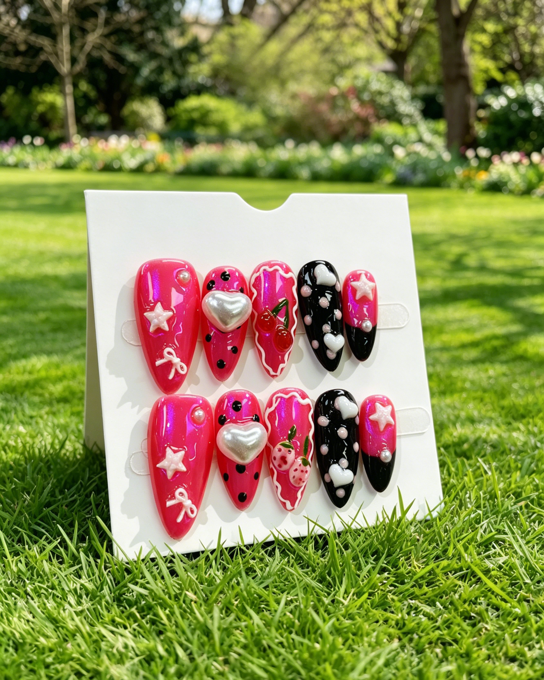 French Pink Cat Eye Almond Press On Nails